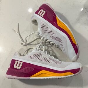 Wilson Women's Rush Pro Athletic Shoes - White, Pink, and Yellow